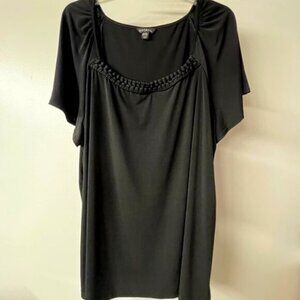 George Womens Short Flutter Sleeve Blouse w/Braided Decolletage Detail, Size 3X